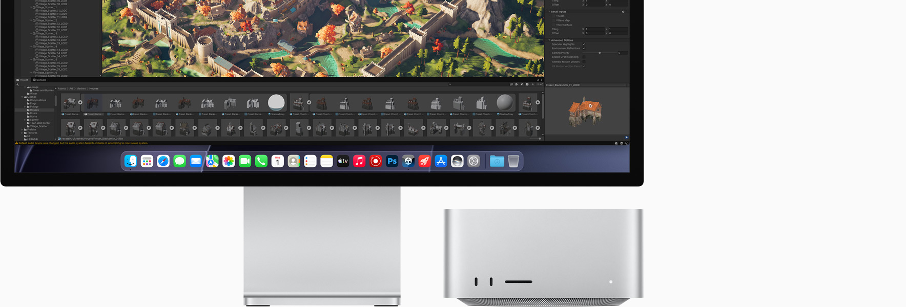 Studio Display XDR-skærm, der viser Unity Editor