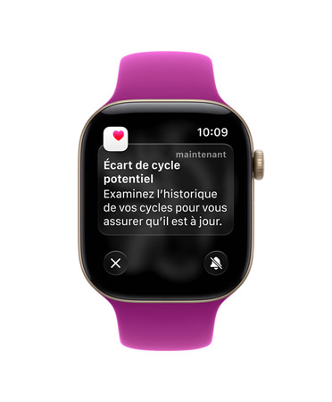 Apple Watch Series 12, boîtier en aluminium, or clair, notification Écart de cycle potentiel, Bracelet Sport, magenta