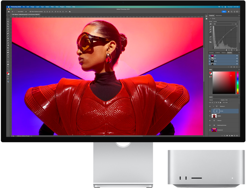 Studio Display dan Mac Studio ditampilkan bersama-sama