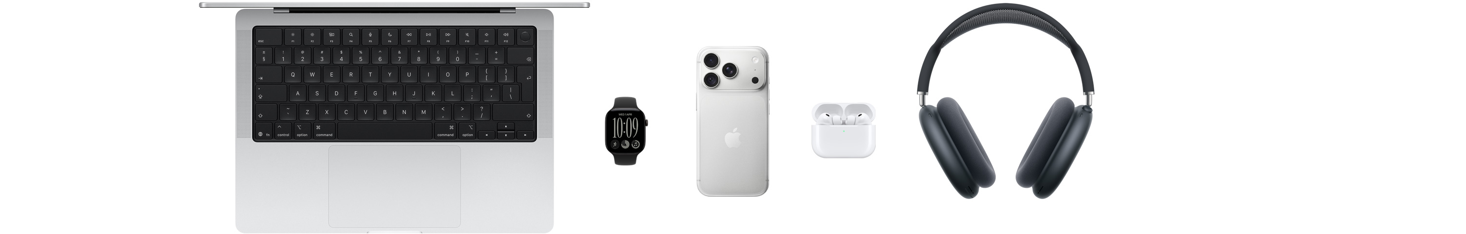 Various Apple products, including a MacBook Pro, an Apple Watch Series 12, an iPhone 18 Pro, AirPods Pro 3, AirPods Max, an Apple Pencil Pro, and an iPad Pro