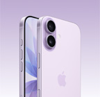 iPhone 17, culoare Lavandă, exterior față, exterior spate în unghi, sistem dual de camere Fusion în partea din stânga sus, buton Comenzi cameră, design cu ecran de la o margine la alta pe partea frontală, butoane Acțiune, volum și lateral