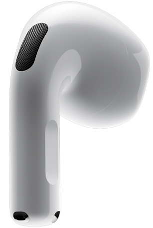 Pohľad na AirPods 4 zozadu zdôrazňujúci stopku s tlakovým senzorom.