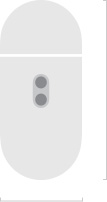 Sketch of MagSafe Charging Case (USB-C), rounded case exterior, side exterior, LED power indicator, case lid closed, height in millimetres, width in millimetres