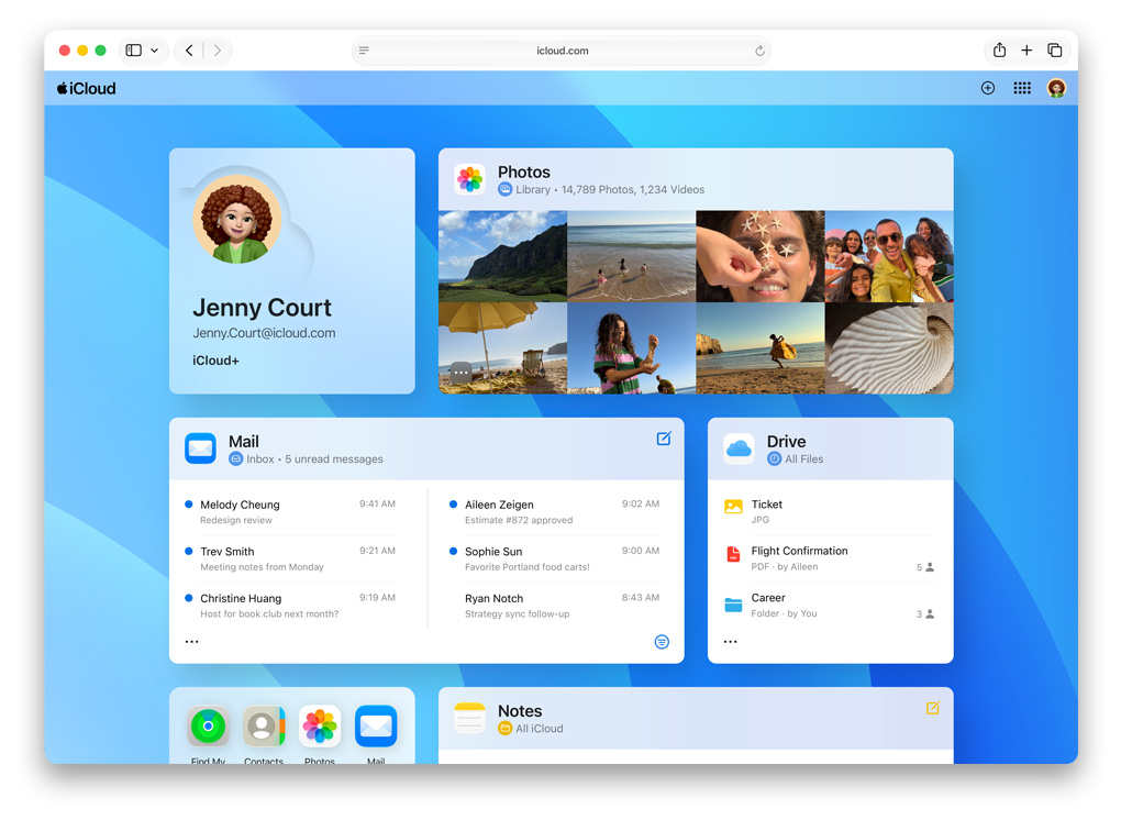 Screen of iCloud.com