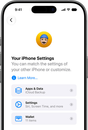 Screen of setting up a new iPhone with iCloud restore
