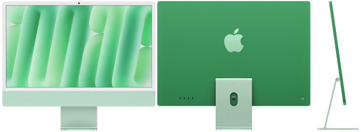 Vista frontal, posterior y lateral de la iMac verde