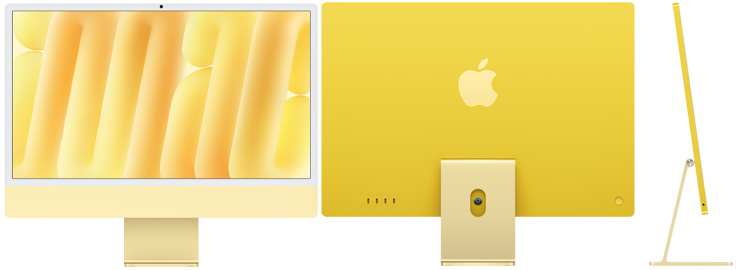 Vista frontal, posterior y lateral de la iMac amarilla